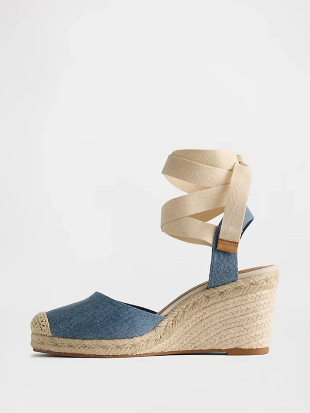 GAP Denim Blue Espadrille Wedge Sandals with Cream Ankle Wrap